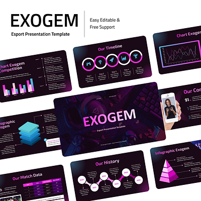 Exogem - Esport Presentation Template branding esportcompetition esportdesign esportindustry esportmatch esportpresentationtemplate esporttemplate esportvictory gamingindustry layout design powerpointdesign powerpointpresentation presentation design presentation template professionalgamer professionalpresentation ui design