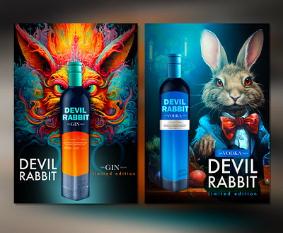 Package Design and Visual Identity for Gin Brand abstract bottle design branding colourful devil rabbit gin illustration package design poster rabbit design