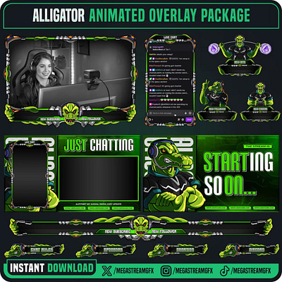 Alligator Theme stream Overlay Pack alligatot twitch overlay