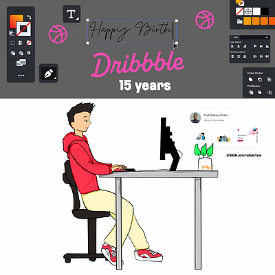 Celebrating 15 Years - Happy Birthday Dribbble birthday dribbble15years graphicdesigner illustration