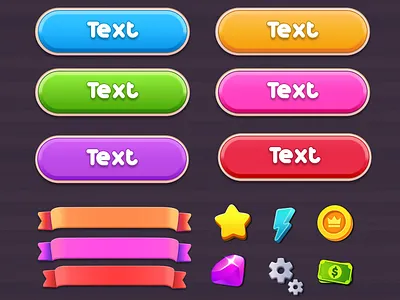 Casual Game UI Button and icons Set branding casual 2d ui casual game icon casual game ui design game game coins treasure game illustrations game interfgace game ui gold coins illustration ui