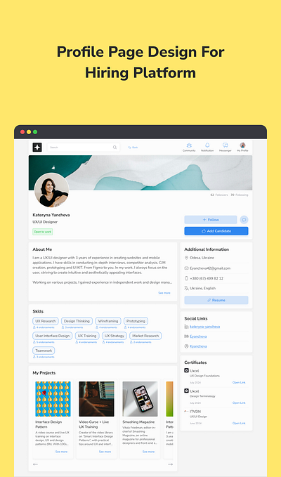 Profile Page Design For Hiring Platform design responsive typography ui ux