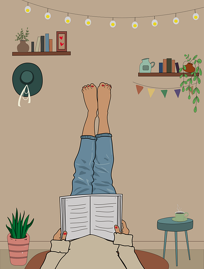 Feet up, story unfolds! adobeillustrator art cozy corner graphic design illustration read