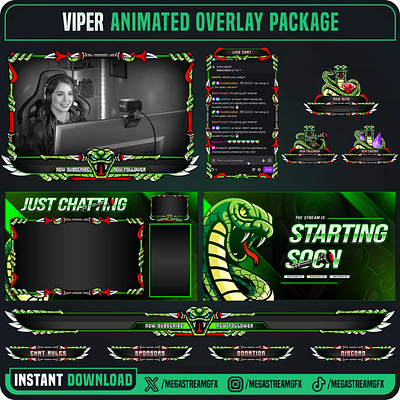 Viper Theme stream Overlay Pack animation viper twitch overlay