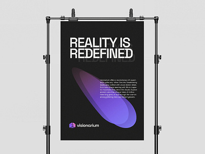Poster Design for Visionarium: VR Space Branding. 3d box abstract poster abstract shapes black background bold typography brand identity cyberpunk futuristic design geometric logo gradient colors modern design negative space neon gradient poster design purple gradient tech vibrant branding visual identity vr poster