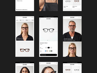 Chimi Optics Concept animation branding category page chimi devices ecommerce fashion glasses home page minimal mobile motion product page store ui ux