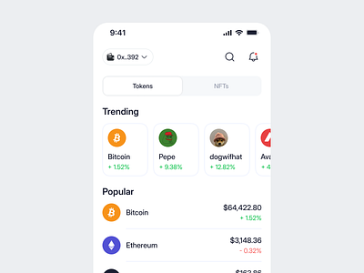 Crypto App / Explore / Wallet app blockchain coin coins crypto explore finance mobile nft token ui user interface
