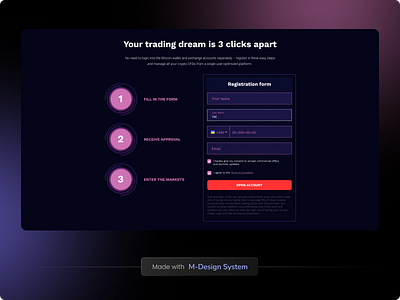 Form for Fintech Landing | M-Design System balck website black landing cabana components contact form dark landing dark mode dark website design system form landing page mdesign neon ui ui kit untitled ui web website