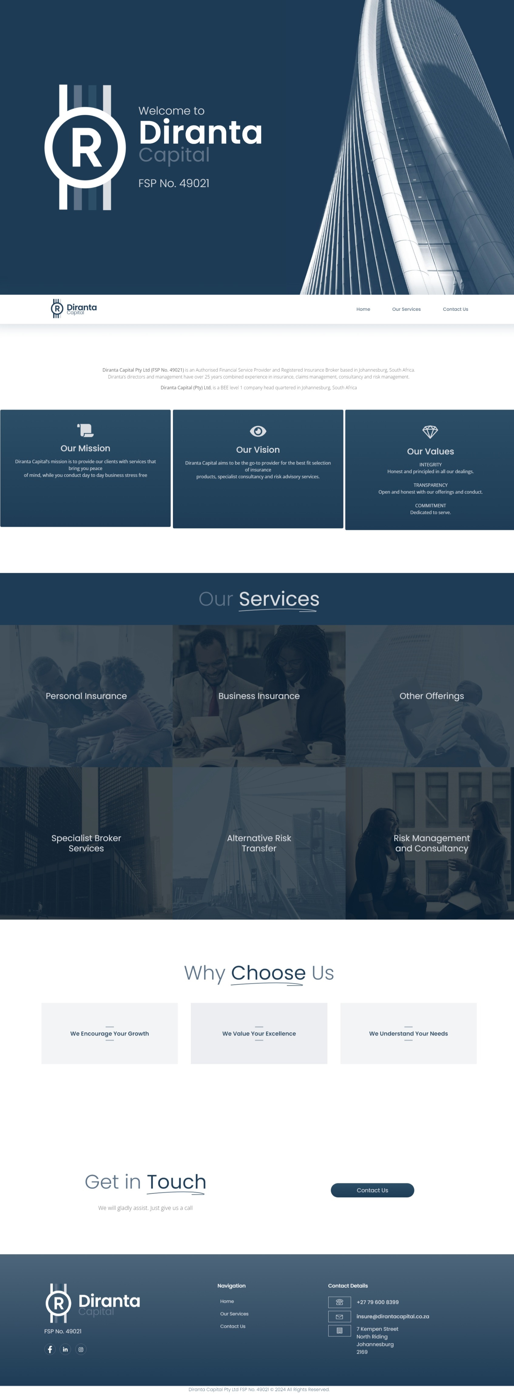 Example of Diranta Capital - Website Design
