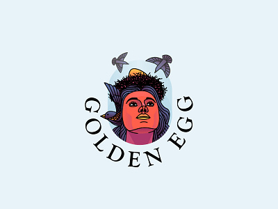 Golden Egg Logo bird brand branding egg face fly gold golden hair hairstyle hat head logo logotype mother nest think woman