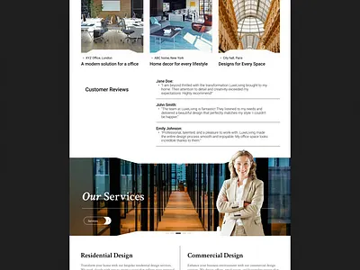 Landing page of an interior designer's website branding graphic design logo ui