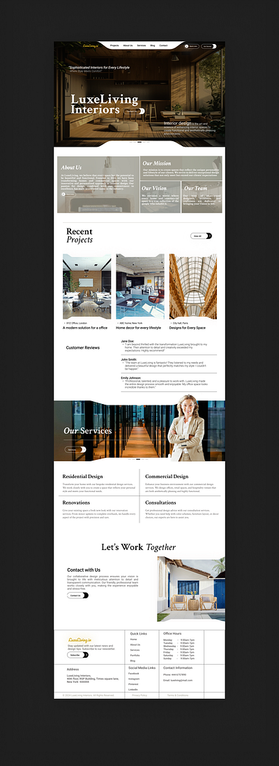 Landing page of an interior designer's website branding graphic design logo ui