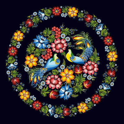 Ukrainian national artistic style "Petrykiv painting" for a plat avant garde branding