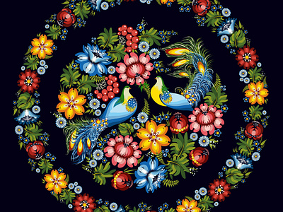 Ukrainian national artistic style "Petrykiv painting" for a plat avant garde branding