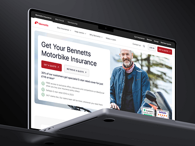 Bennetts - leading UK motorbike insurance broker automotive big background image clean design insurance insurance broker light light mode minimal mobile design modern motorbike motorbike insurance performance ui uk web web design website