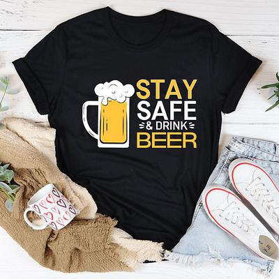 Stay Safe & Drink Beer T-Shirt Design beer beer lover beer tshirt black tshirt design drink english tshirt event tshirt girl tshirt graphic design hridaydas99 illustration love tshirt popular tshirt trending tshirt tshirt tshirt design