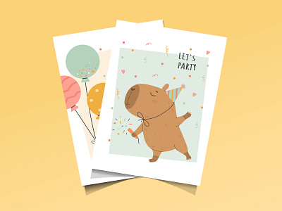 Capybara Birthday card collection design graphic design illustration invitation