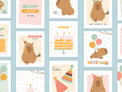 Capybara Birthday card collection collection design graphic design illustration invitation print vector