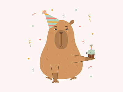 Funny capybara with cake brand brand character branding design graphic design illustration invitation logo print vector