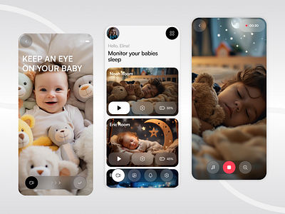 Baby Monitoring Mobile App app app design baby baby monitor baby monitoring app baby tracker cc camera mobile app monitor monitoring app remote control tracking app ui design video app