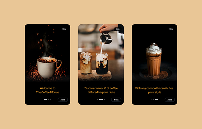 The Coffee House coffee onboarding screens ui