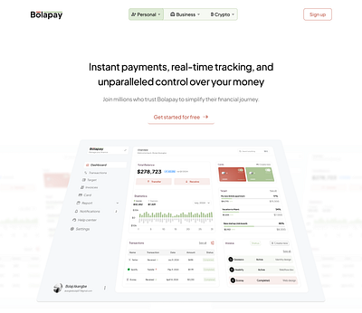 Bolapay - Landing page v2 dashboard design designer fintech landingpage minimal product ui uidesigner uiux ux uxdesigner website