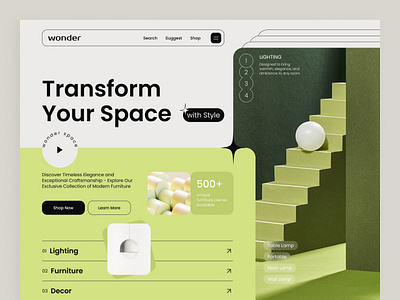 wonder - Interior Furniture Company Landing Page Website architecture company company profile decor design furniture furniture design home home page interior interior design landing page minimalist modern ui ux web web design website website layout