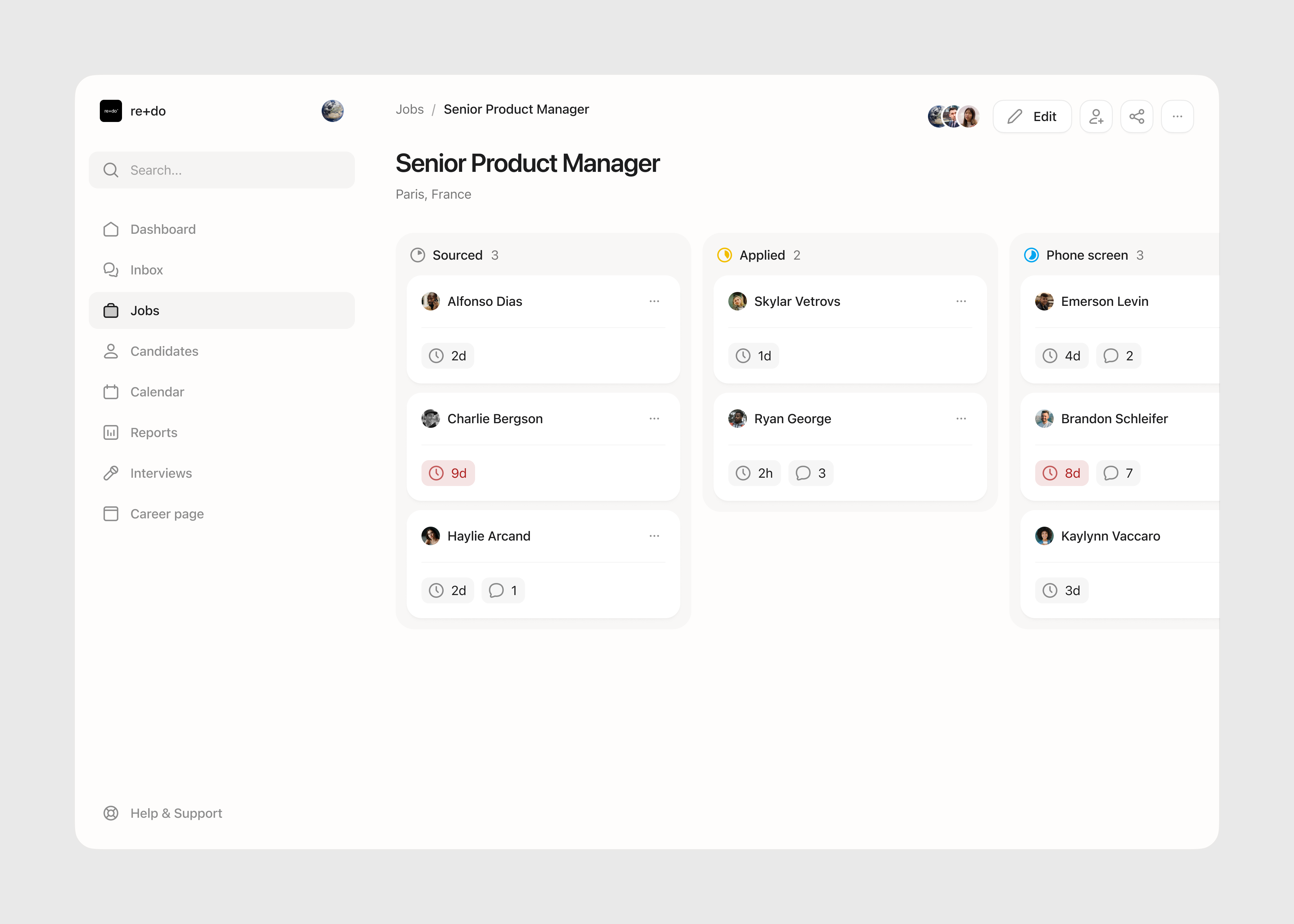 Talent pipeline applicant ats board candidates columns kanban list minimalist pipeline product design saas talents tracking ui ux