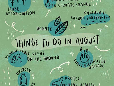 Green August august calendar carbon footprint climate change cute design doodle drawing forest green illustration nature protection upcycle