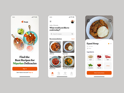 Ounje Recipe Mobile App app app design cook cooking cooking app delicious food food app mobile nigerian nigerian delicacies product design recipe recipe app ui ui design user interface ux ux design