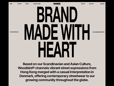 Woodbird bold brand che clean e commerce editorial grey grid layout swiss title typo typography ui ux valery che web