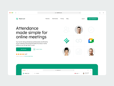 Landing for MeetList Browser Extension browser extension crm landing landing page ui web app website