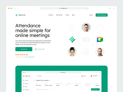 Landing for MeetList Browser Extension browser extension crm landing landing page ui web app website