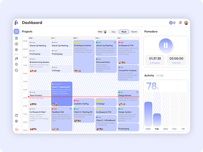 Dashboard Calendar • WebApp branding calendar chart charts desktop graphic design light lightmode pomodoro product product design time ui