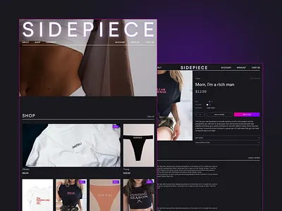 E-commerce | Home, product page buy cart catalogue clothes clothing concept dark theme design designinspiration ecommerce inspiration online shop product page purple shop ui ux