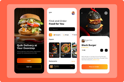 Delivery App black figma ui whiteorange