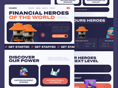 Financial Heroes Landing Page UI bank banking banking app character design digital banking finance finance app finance website financial fintech home page landing page mobile banking money ui design uiux web design website design website ui design