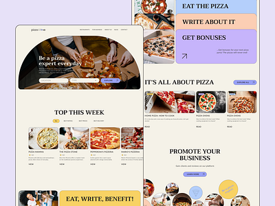 Pizzeria Website Design | Homepage UI | Rating & Review Platform appdesign beige blog colorful dailyui design home page main page pizza pizzeria rating review platform ui uidesign userexperience userinterface uxdesign web design website