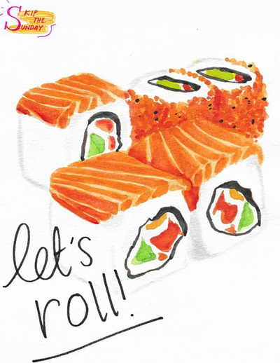 Sushi illustration traditional watercolor