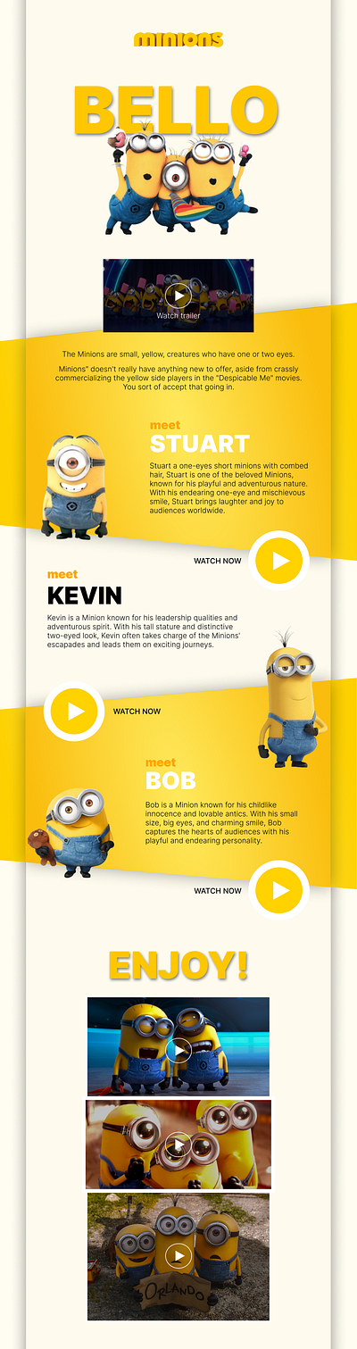 Minions Website Design animation design minions ui web design website design