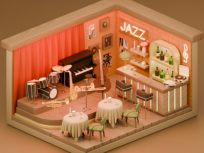 3D Cozy Jazz Cafe 3d 3dart 3dmodel 3dmodeler 3dmodels art bar blender cafe cute3d cuteart design jazz jazzbar jazzcafe music table