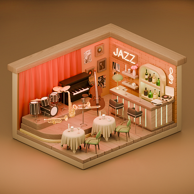 3D Cozy Jazz Cafe 3d 3dart 3dmodel 3dmodeler 3dmodels art bar blender cafe cute3d cuteart design jazz jazzbar jazzcafe music table