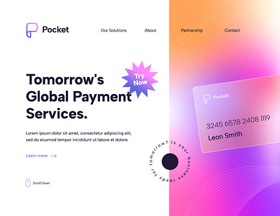 Pocket - Payment Company Web Design abstract brand identity landing landing page logo logo design modern payment payment logo payment website web web design