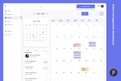 Event management dashboard UI Kit with calendar component admin calendar clean component dashboard event event dashboard event manager management modern professional project dashboard project management schedule ui kit ux widget