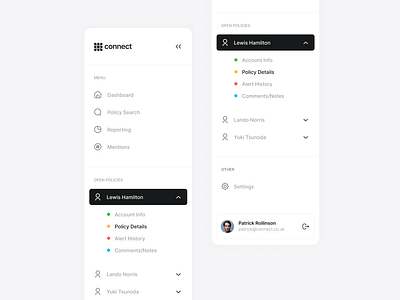 Sidebar Navigation - Connect app application clean dashboard design light menu nav navigation side menu side nav sidebar sidebar navigation simple ui uiux ux webapp