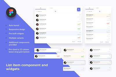 List item widget for figma UI kit autolayout component dashboard design system figma list list box list component list item list view menu mobile ui component ui element ui kit web web ui widget