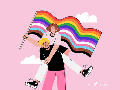 Couple of young LGBT+ people with flag. book books design brand illustration colorful illustration doodle illustration doodle style flag lgbt flat flat design graphic design graphic designer and illustrator illustration fo pride month illustration for books illustration for printing illustrator illustrator from ukraine lgbt lgbt illustration pollygraphy ukraine designer