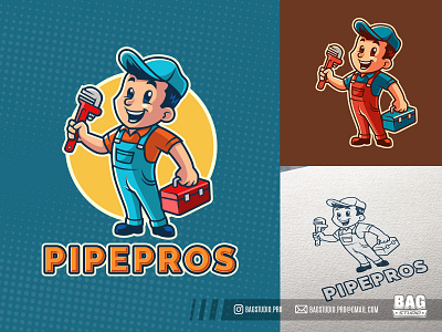 Cartoon Plumber Vintage Mascot Logo fix vintage