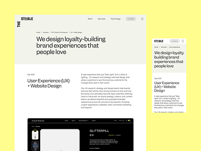 The Stable - Service Detail Page agency black branding commerce creative development graphic design logo portfolio retail service shop ui ux web website yellow