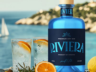 Riviera Gin - Packaging Label Design gin gin bottle gin design gin label gin packaging packaging packaging design